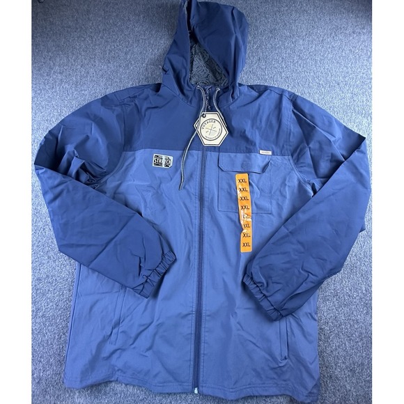 Voyager Jacket Men XX-Large Blue Windbreaker Full Zip Hooded Stretch Pockets New - Picture 1 of 16